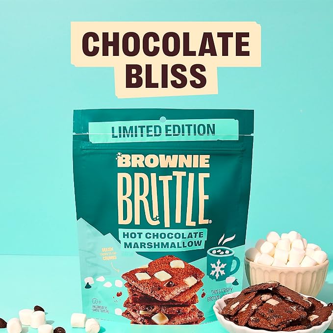 Brownie Brittle – Hot Chocolate Marshmallow Thin and Crispy Sweet Snacks (Pack of 3, 4 oz), Rich Gourmet Brownie Bites Dessert