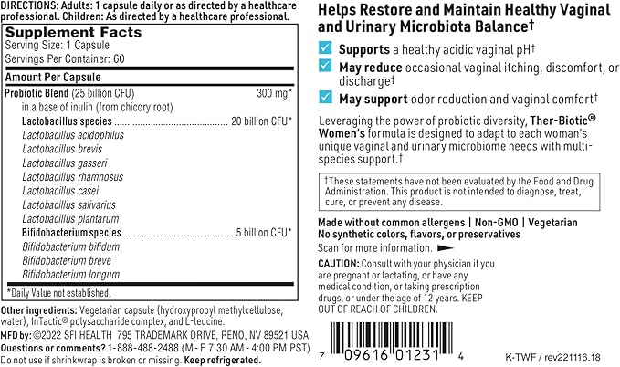 Klaire Labs Ther-Biotic Women Probiotics 25b CFU (60 Caps, 2 Pack)