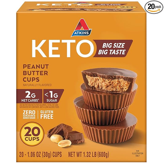 Atkins Keto Peanut Butter Cups, Naturally Flavored, Zero Grams Added Sugar, Gluten Free, 20 Count