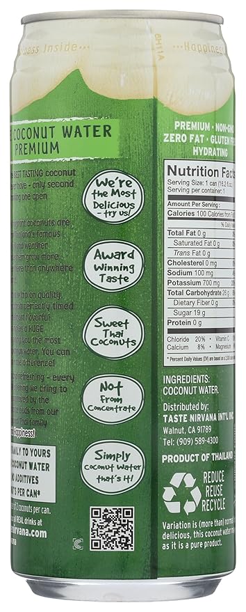 Taste Nirvana Real Coconut Water, Coco Real Premium Coconut Water, 16.2 Ounce Can