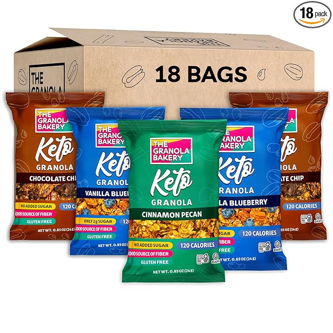 TGB Variety Granola Bites, Cinnamon, Blueberry & Chocolate Chip, Keto Snack, No Added Sugar, Gluten Free, 0.85oz Bag (Pack of 18)