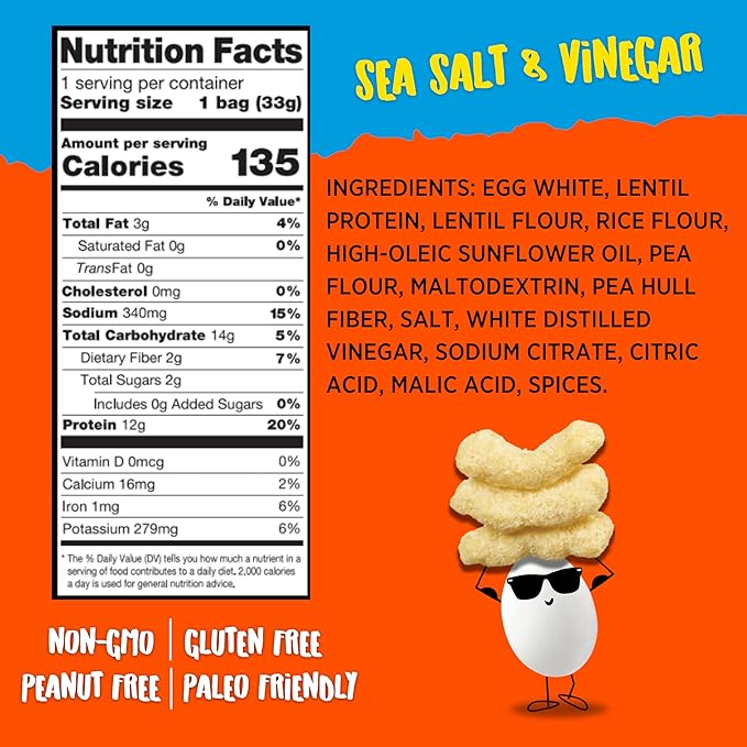 Todd's Better Snacks Egg-Cellent Protein Puffs, Sea Salt & Vinegar, 1.2 Oz (Pack of 10), Made with Egg Whites, 12g Protein, Gluten Free Healthy Snack