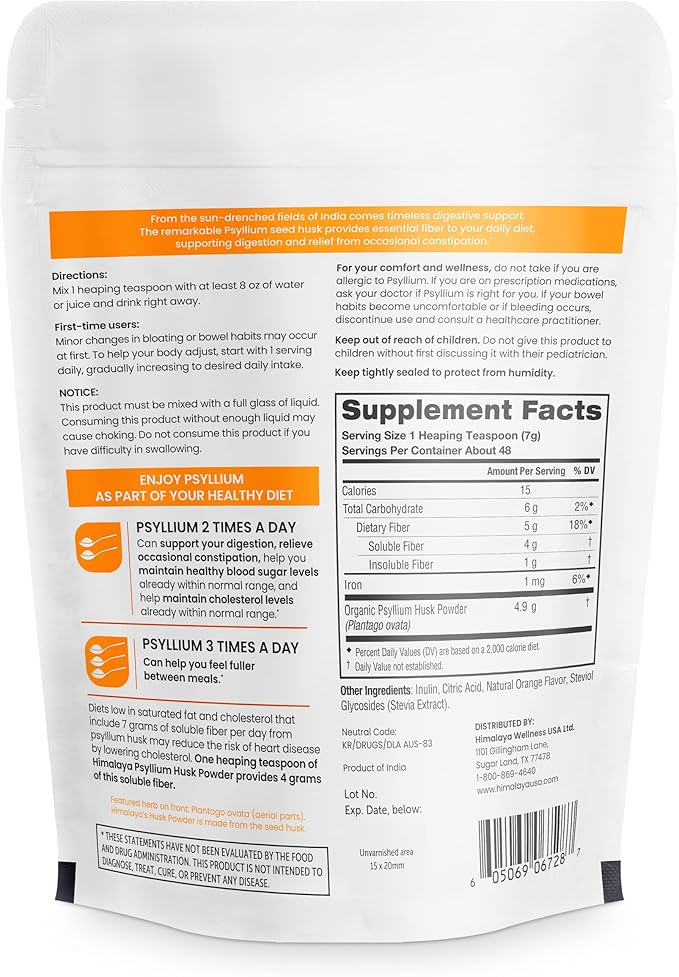 Himalaya Orange Psyllium Husk Powder, Daily Easy-to-Mix,12 oz (340 g)