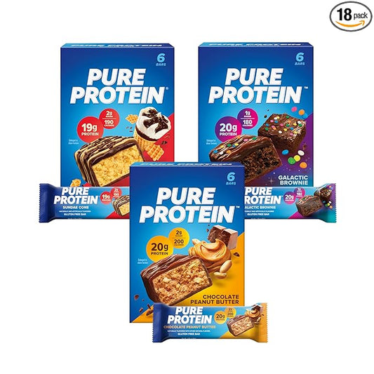 Pure Protein 18 Count Variety Pack - Galactic Brownie, Sundae Cone, Chocolate Peanut Butter