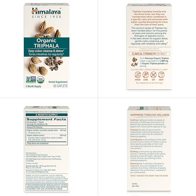 Himalaya Organic Triphala, 2 Month Supply, 688 mg, 60 Caplets
