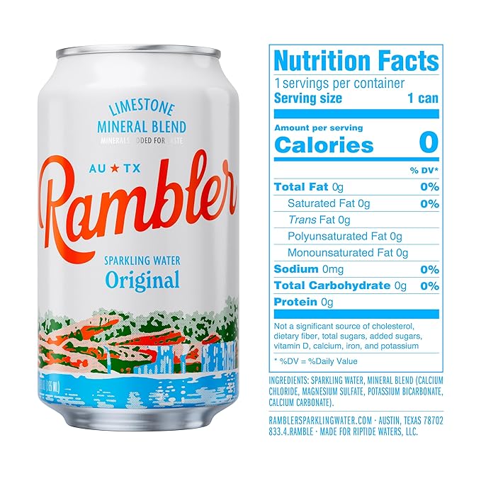 AUTX RAMBLER Sparkling Water, Original Flavor, Limestone Mineral Blend 12-Ounce Cans, 12-Pack