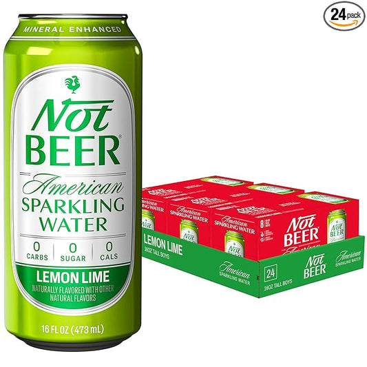 Not Beer American Sparkling Water, Lemon Lime, 99.9% Pure, Mineral & Electrolyte Blend, Carbonated Water, Soda Water, Sparkling Water Cans, Made in America, 16 Oz Tallboy Cans, 24 Pack