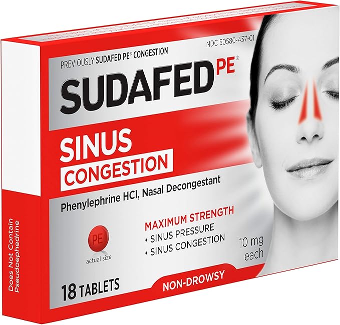 Sudafed PE Sinus Congestion Maximum Strength 18 ct