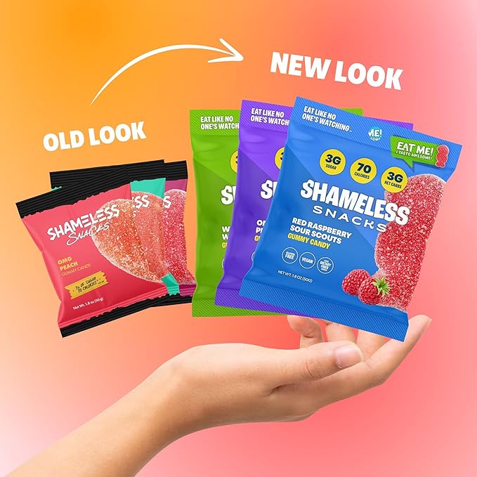 Shameless Snacks Fan Favorites Bundle Healthy Low Carb Keto Gummies Red Raspberry, Watermelon and Sour Peach