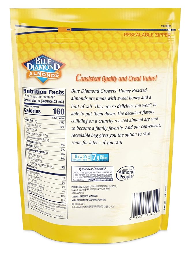 Blue Diamond Almonds Honey Roasted Snack 1 Pound 1)