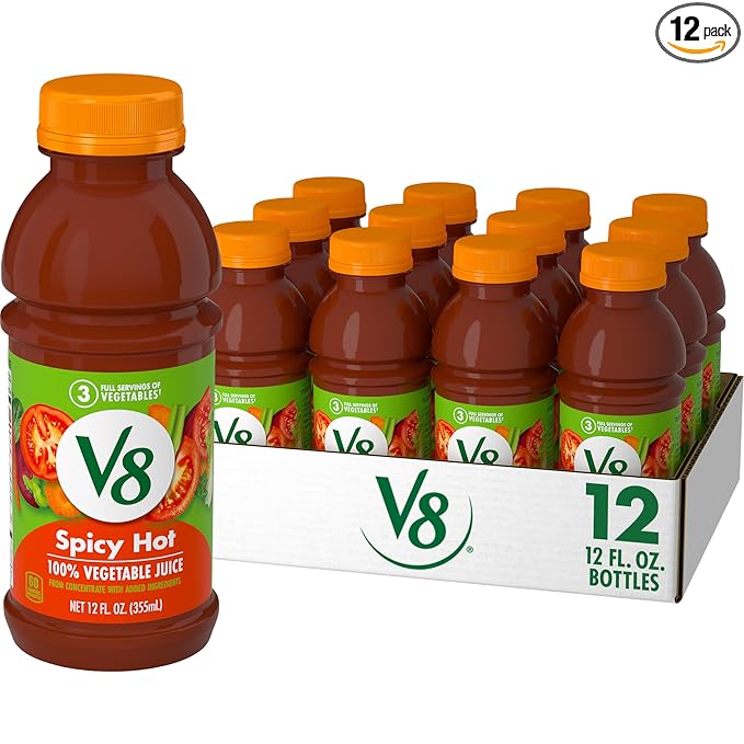 V8 Spicy Hot 100% Vegetable Juice, 12 fl oz Bottle (12 Pack)