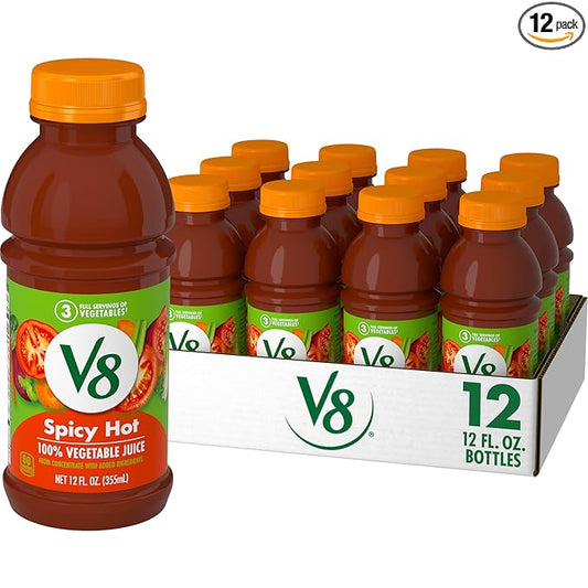 V8 Spicy Hot 100% Vegetable Juice, 12 fl oz Bottle (12 Pack)