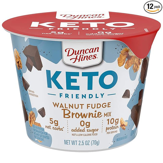 Duncan Hines Keto Friendly Dessert Cups Walnut Fudge Brownie Mix, Walnut Brownie Cake Cup, 30 oz (Pack of 12)