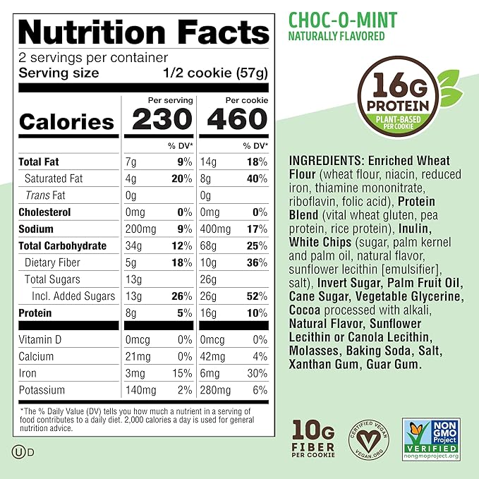 Lenny & Larry's The Complete Cookie, Choc-O-Mint, Soft Baked, 16g Plant Protein, Vegan, Non-GMO, 4 Ounce Cookie (Pack of 12)