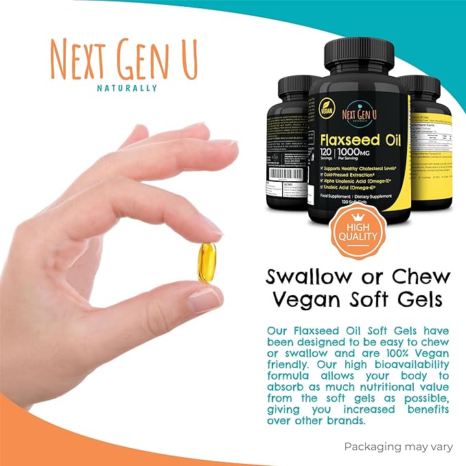 Next Gen U Flaxseed Oil w/Omega 3, 6, 6, 9, 9, Cold 1000 mg 120 Vegan