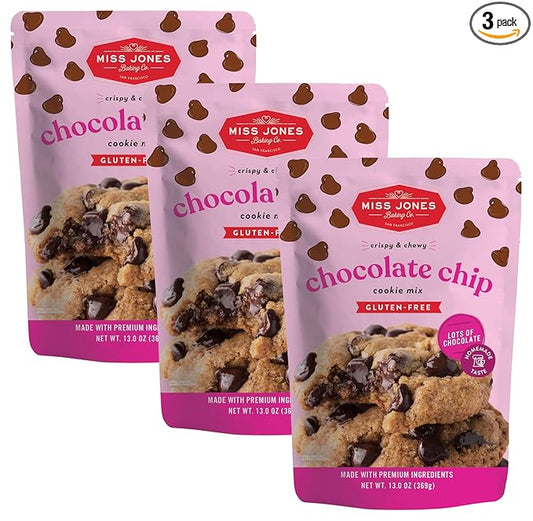 Miss Jones Baking Chocolate Chip Cookie Mix - Whole Grains, More Chocolate Chips, 50% Lower Sugar, Naturally Sweetened Desserts & Treats (Pack of 3)