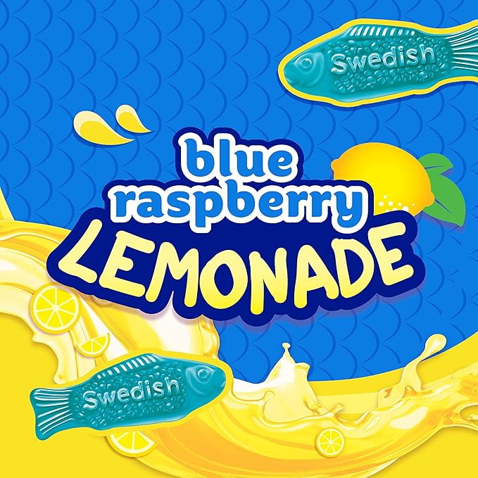 SWEDISH FISH Blue Raspberry Lemonade Soft & Chewy Candy, Bulk Candy, 12-3.59 oz Bags