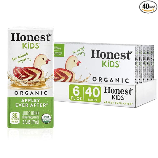Honest Kids Appley Ever After, Organic Juice Drink, 6 Fl oz Juice Boxes, Pack Of 40, Apple