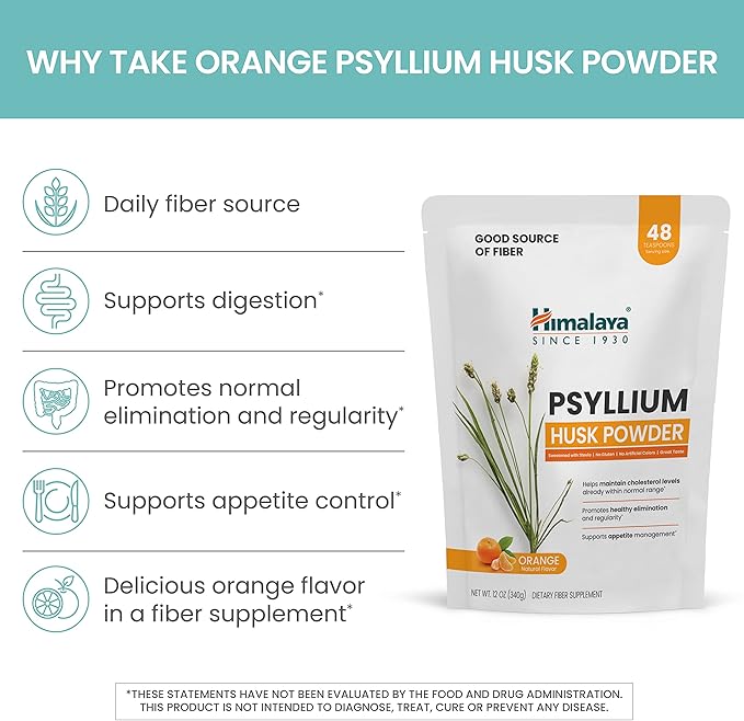 Himalaya Orange Psyllium Husk Powder, Daily Easy-to-Mix,12 oz (340 g)