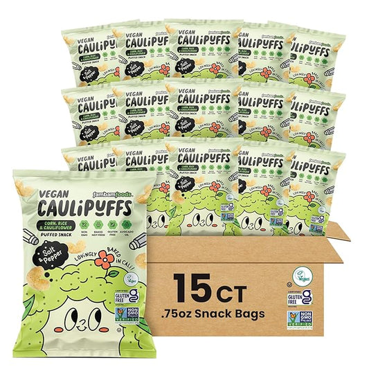 Vegan Salt & Pepper CauliPuffs - Corn, Rice, and Cauliflower Gluten Free Puffed Snack (box of 15-0.75oz bags)