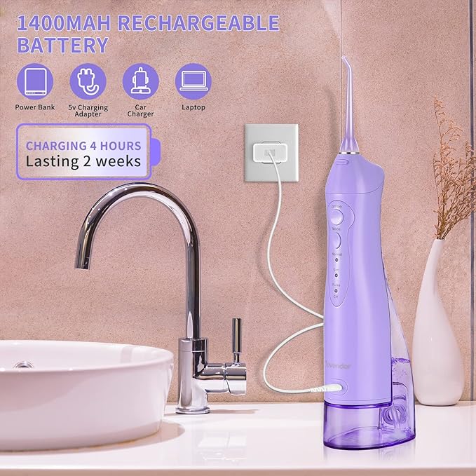TOVENDOR Electric Water Flosser, Rechargeable Dental 3 Modes, 5 Tips (300ML, IPX7Waterproof IPX7Waterproof Waterflosser)