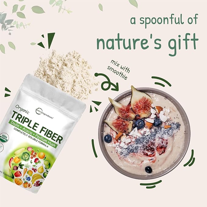 Organic Soluble Prebiotics Fiber Supplement (Inulin, 2 Pounds, 3 in 1 Fiber