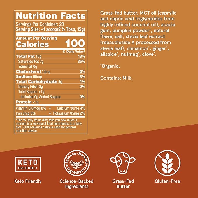 Bulletproof Pumpkin Spice Creamer, 14.8 Ounces, Keto Coffee Powder Creamer with MCT Oil and Grass-Fed Butter