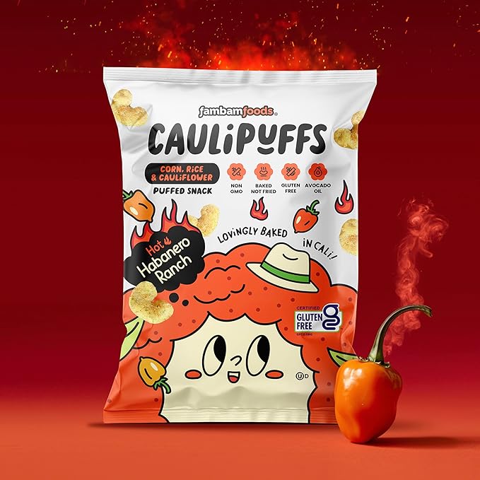 Habanero Ranch CauliPuffs - Corn, Rice, and Cauliflower Gluten Free Puffed Snack – (Box of 15, 0.75oz bags)