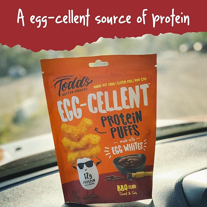 Todd's Better Snacks Egg-Cellent Protein Puffs, Sweet & Smoky BBQ, 1.2 Oz (Pack of 10), Made with Egg Whites, 12g Protein, Gluten Free Healthy Snack