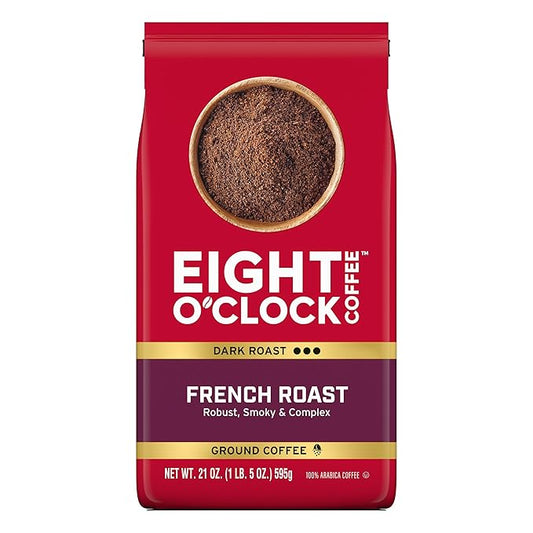 Eight O'Clock Coffee French Roast, 21 Ounce Dark Roast Ground Coffee Robust, Smoky & Complex, 100% Arabica