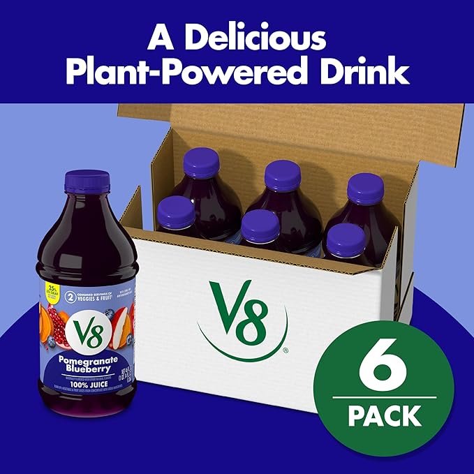 V8 Pomegranate Blueberry 100% Fruit and Vegetable Juice, 46 fl oz Bottle (6 Pack)