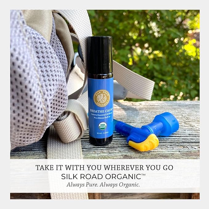 Organic Breathe Calm Essential Oil Breathe Easy Blend Roll On, 100% Pure USDA Certified Aromatherapy for Cold, Cough, Congestion, Allergy Relief, & Wellness - 10 ml Roller by Silk Road Organic