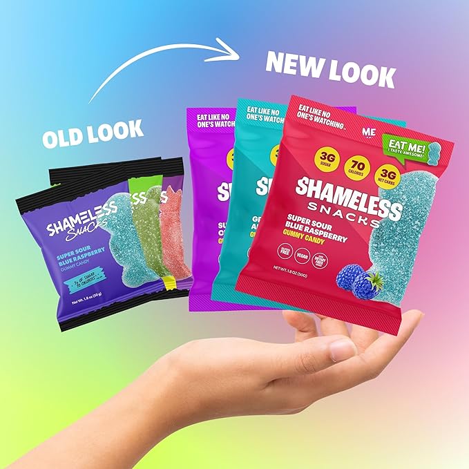 Shameless Snacks Sour Flavors Bundle Healthy Low Carb Keto Gummies Cherry Bomb, Blue Raspberry and Green Apple
