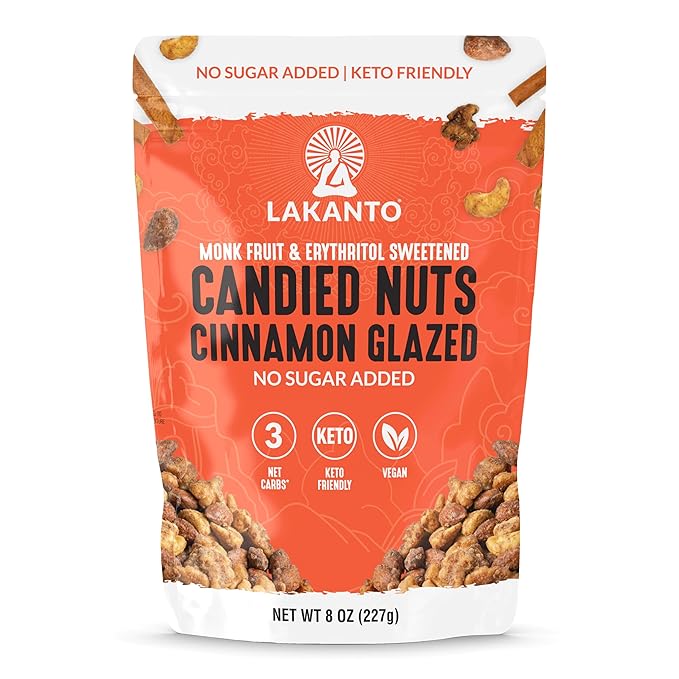 Lakanto Candied Nuts Cinnamon Glazed - No Sugar Added, Sweetened with Monk Fruit, 3 Net Carbs, Keto Diet Friendly, Vegan, On the Go Snack Anytime (Cinnamon Glazed)