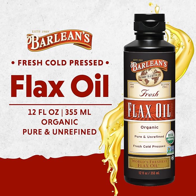 Barlean's Organic Flaxseed Oil Liquid, Cold 7,640mg ALA 3 Fatty 12 oz