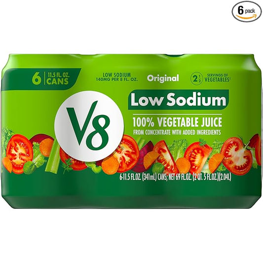 V8 Low Sodium Original 100% Vegetable Juice, 11.5 fl oz Can (6 Pack)