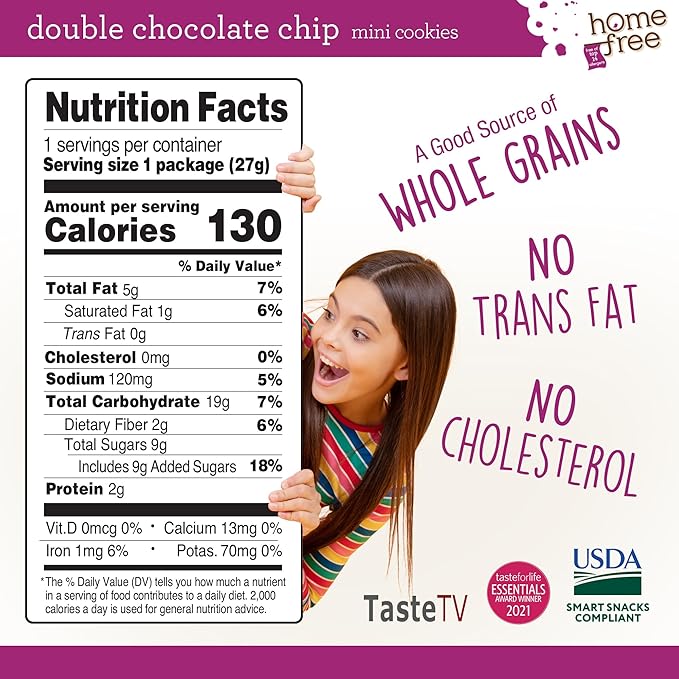 Homefree Treats You Can Trust Gluten Free Mini Cookies, Single Serve, Double Chocolate Chip, 0.95 Ounce (Pack of 30)