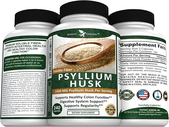 Psyllium Husk Capsules All Natural & 240 Caps