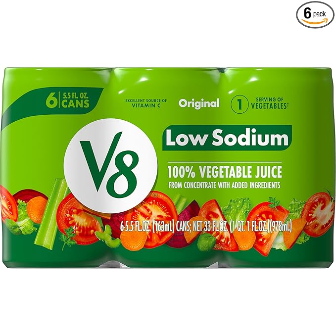 V8 Low Sodium Original 100% Vegetable Juice, 5.5 fl oz Can (6 Pack)