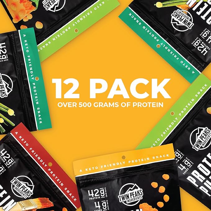 Twin Peaks Low Carb, Keto Friendly Protein Puffs, 2 Serving 12 Pack, (60g, 42g Protein, 4g Carbs)