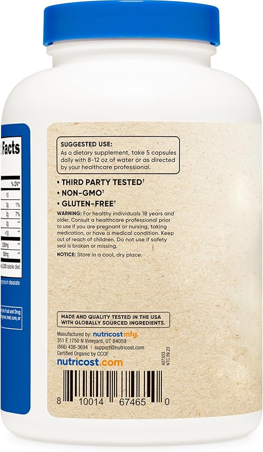 Nutricost Fiber Capsules with Prebiotic Fiber 300 Capsules 60 Servings, 2 G