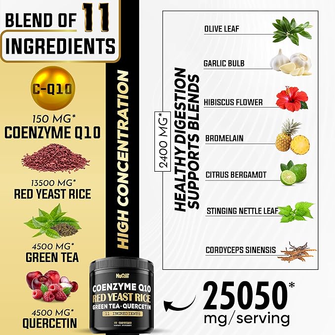 Red Yeast Rice 13500mg Green Tea 4500mg Quercetin 4500mg Supplement 60 Capsules