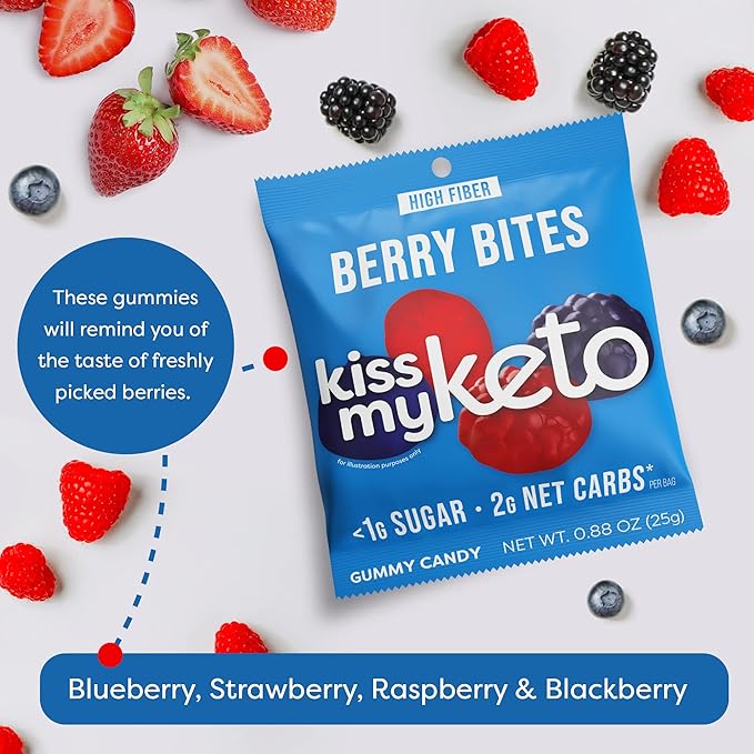 Kiss My Keto Gummies Candy – Low Carb Candy Berry Bites, Keto Snack Pack – Healthy Candy Gummys – Vegan Candy, Keto Gummy Candy – Keto Candy Gummies (8-pack)