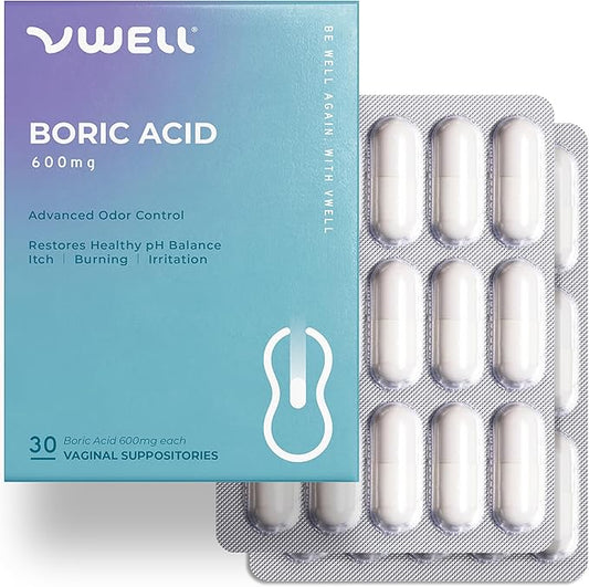 VWELL Boric Acid Vaginal Suppositories 30