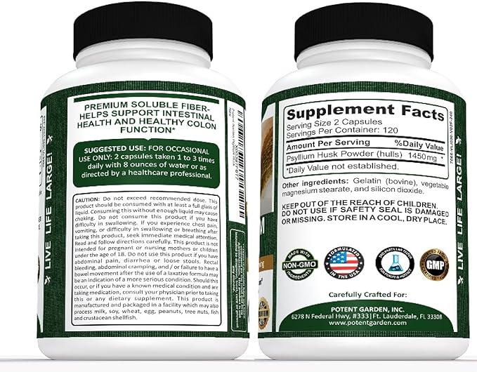 Psyllium Husk Capsules All Natural & 240 Caps