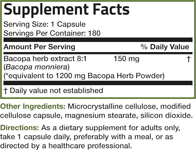 Bronson Bacopa (1200mg Equivalent from 8:1 180 Vegetarian