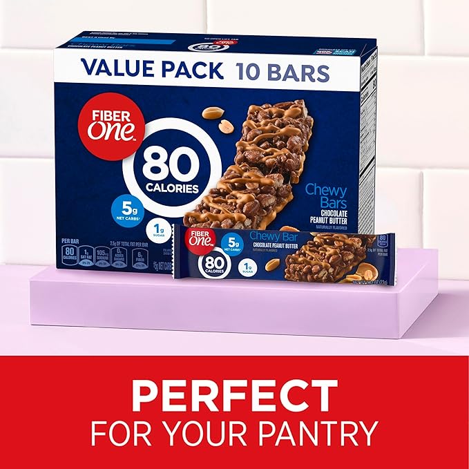 Fiber One 80 Calorie Chewy Bars, Chocolate Peanut Butter, Snack Bars Value Pack, 10 Ct, 8.2 oz