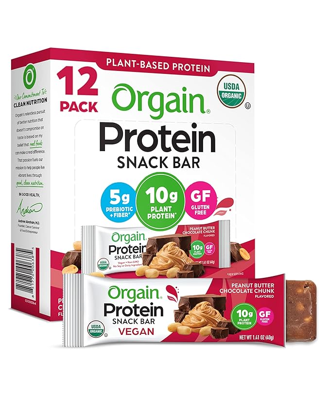 Orgain Organic Vegan Protein Bars, Peanut 10g Plant 1.41 Oz 12)