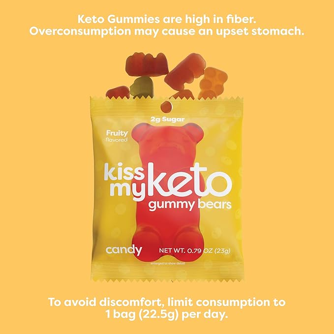 Kiss My Keto Gummies Candy – Low Carb Candy Gummy Bears, Keto Snack Pack – Healthy Candy Gummys – Sugar Free Gummy Bears, Keto Gummy Bear Candy – Keto Gummy Bears (24-pack)