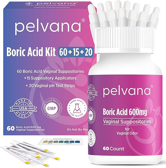 Pelvana Boric Acid Suppositories for Women 60 + 15 Applicators 20 pH 95 Piece